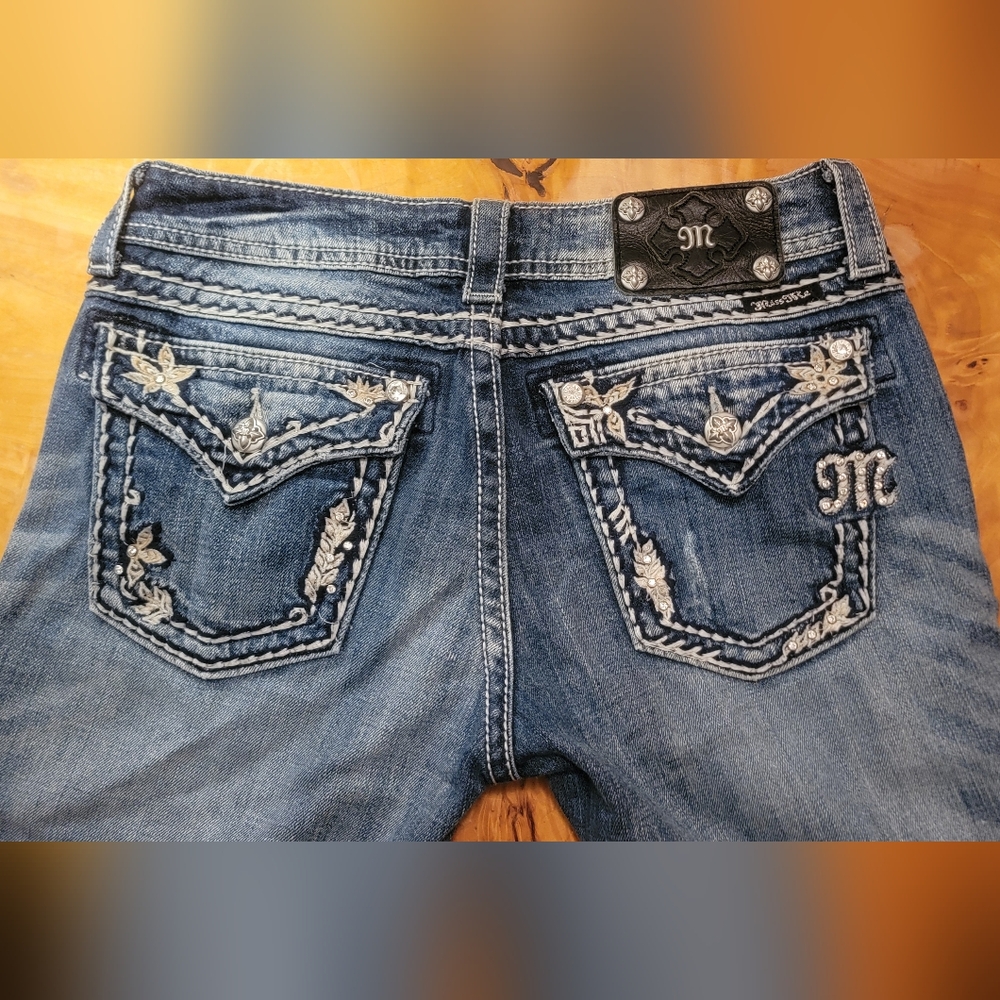 Blue Embellished Jeans with Silver Accents